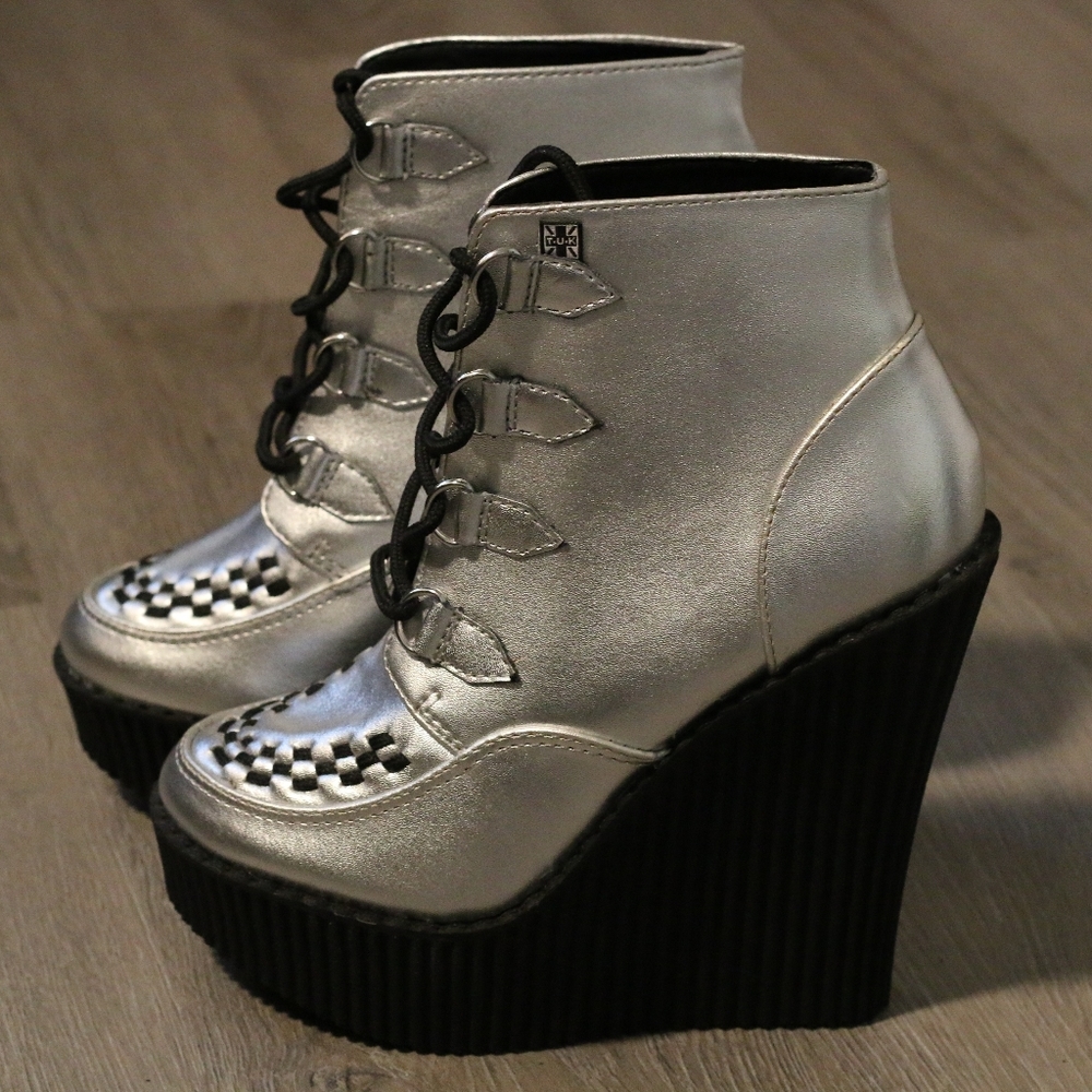 TUK Silver platform lace up booties